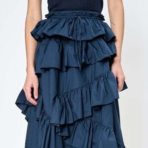 Ulla Johnson Navy Ruffled Skirt
